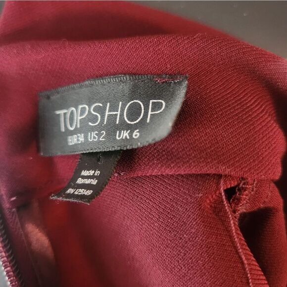 Topshop 2 Burgundy Cold Shoulder Cut Out Trapeze Women’s Mini Dress - Picture 5 of 12